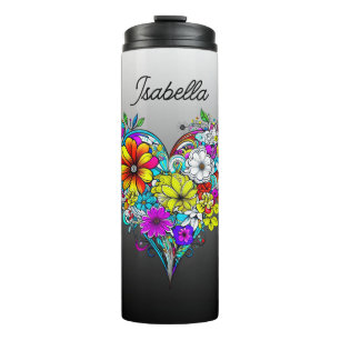 Schmetterling und Blumenherz Personalisiert Thermosbecher