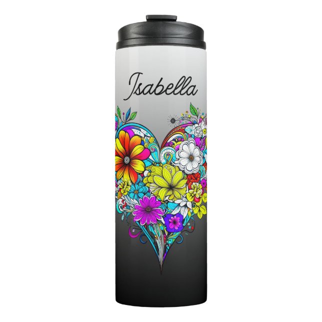 Schmetterling und Blumenherz Personalisiert Thermosbecher (Vorderseite)