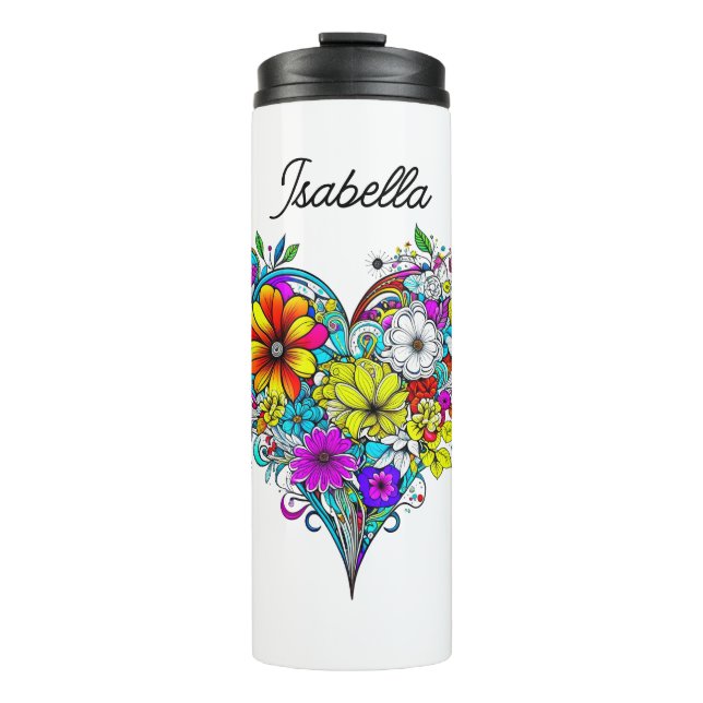 Schmetterling und Blumenherz Personalisiert Thermosbecher (Vorderseite)