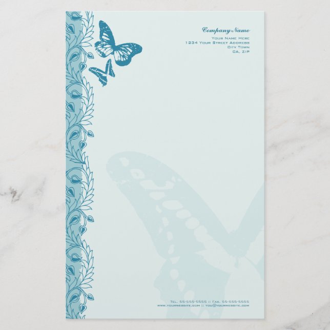 Schmetterling und dekorative Verzierte Grenze in B Briefpapier (Vorderseite)