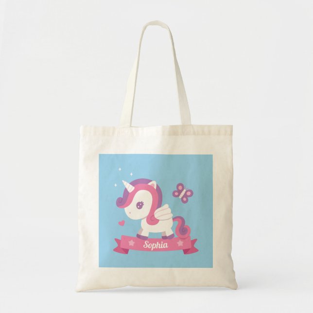 Schmetterling und Einhorn mit Wings Girls Tote Tas Tragetasche (Vorne)