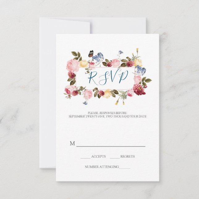 Schmetterling und farbenfrohe Blume RSVP Karte (Vorderseite)