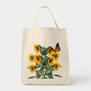 Schmetterling und Gelbe Sonnenblumen Baumwollstrau Tragetasche