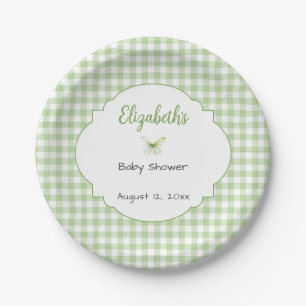 Schmetterling und grün karierte Babyparty-Teller Pappteller