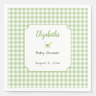 Schmetterling und grün karierte Babyparty-Teller Serviette