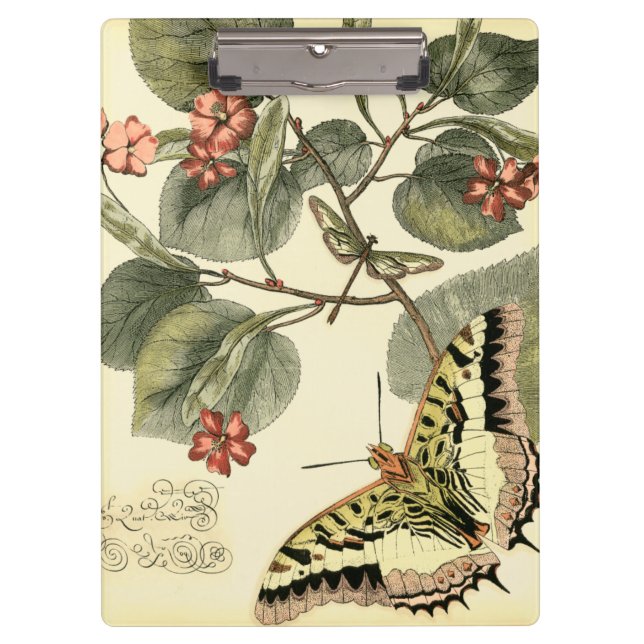 Schmetterling und Libelle mit roten Blume Klemmbrett (Vorderseite)