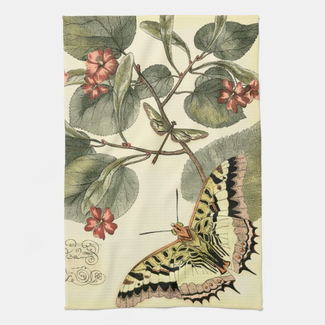 Schmetterling und Libelle mit roten Blume Küchentuch (Vertikal)