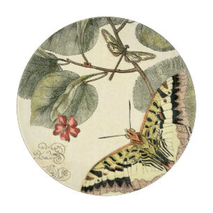 Schmetterling und Libelle mit roten Blume Schneidebrett