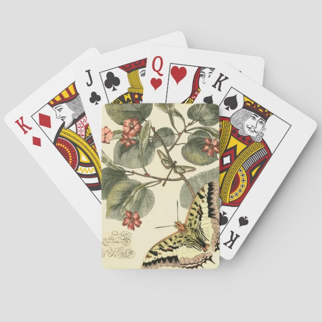 Schmetterling und Libelle mit roten Blume Spielkarten (Rückseite)