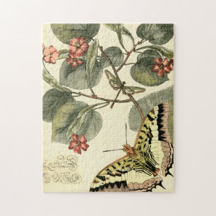 Schmetterling und Libelle mit roten Blumen