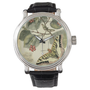 Schmetterling und Libelle mit roten Blumen Armbanduhr