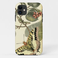 Schmetterling und Libelle mit roten Blumen