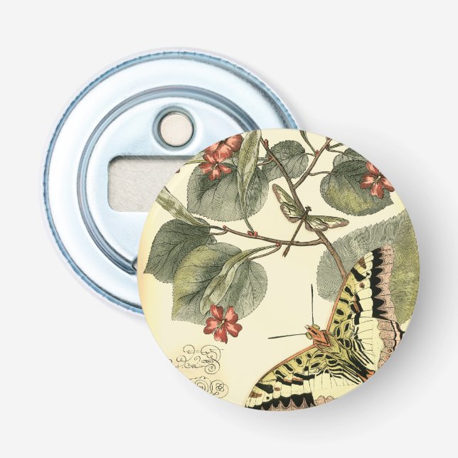 Schmetterling und Libelle mit roten Blumen Flaschenöffner (Vorderseite)