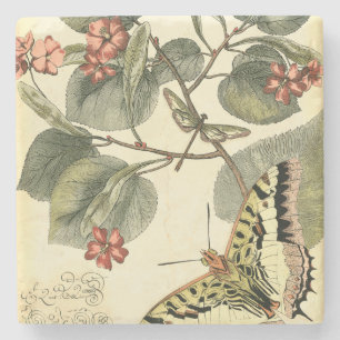 Schmetterling und Libelle mit roten Blumen Steinuntersetzer
