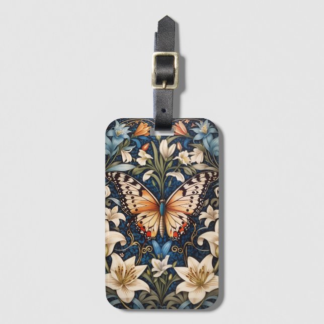 Schmetterling und Lilies Botanical Gepäckanhänger (Vorderseite Vertikal)