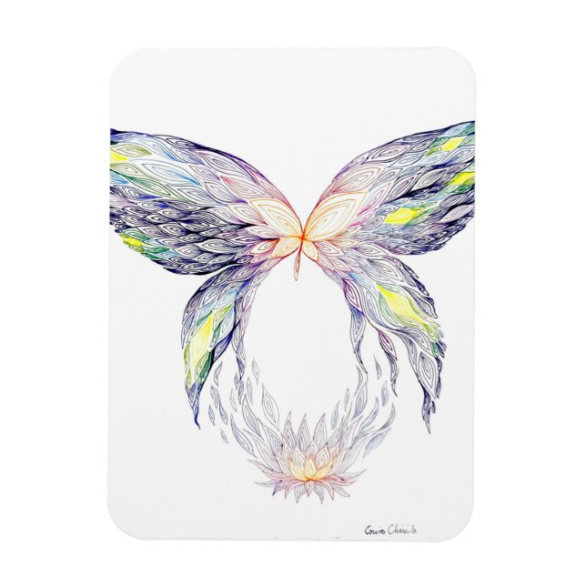Schmetterling und Lotus Magnet (Vertikal)