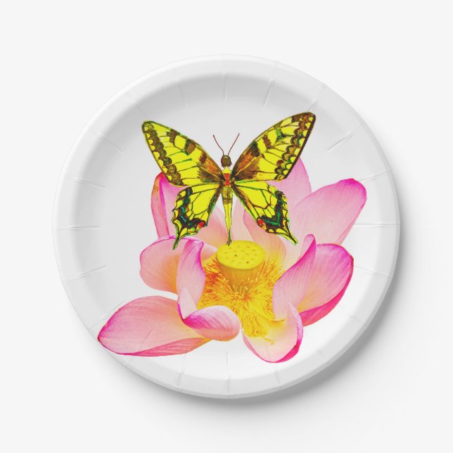 Schmetterling und Lotus Pappteller (Vorderseite)