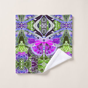 Schmetterling und Medallion Batik Muster in Violet Badhandtuch Set