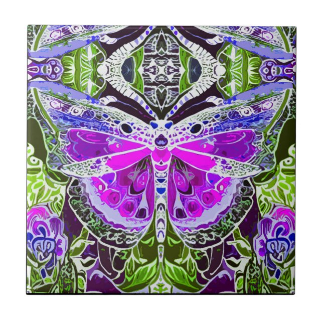 Schmetterling und Medallion Batik Muster in Violet Fliese (Vorderseite)