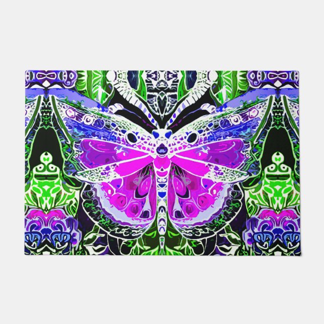 Schmetterling und Medallion Batik Muster in Violet Fußmatte (Vorderseite)