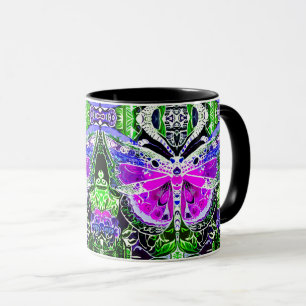 Schmetterling und Medallion Batik Muster in Violet Tasse
