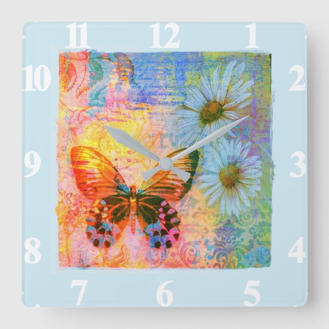 Schmetterling und Molkereien Quadratische Wanduhr (Vorderseite)
