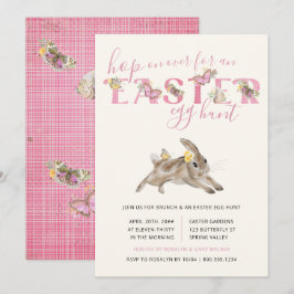 Schmetterling und Ostern Bunny Brunch und Eierjagd Einladung