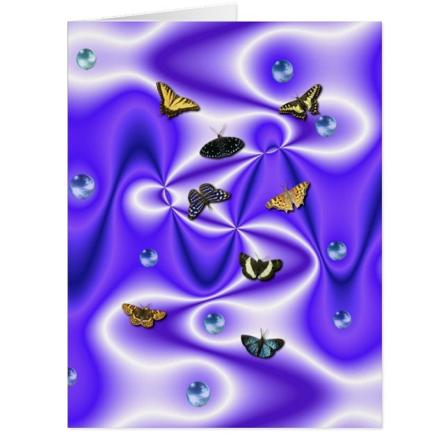 Schmetterling und Perlen auf lila Seide (Vorderseite)
