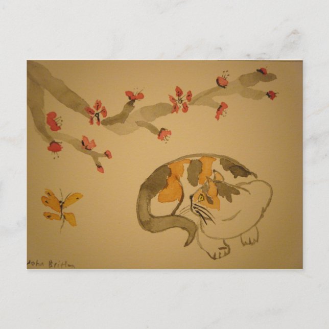 Schmetterling und Pflaumenblüten Postkarte (Vorderseite)
