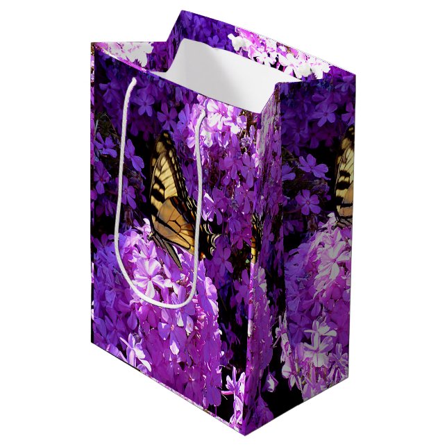 Schmetterling und Phlox Mittlere Geschenktüte (Vorderseite Schrägansicht)