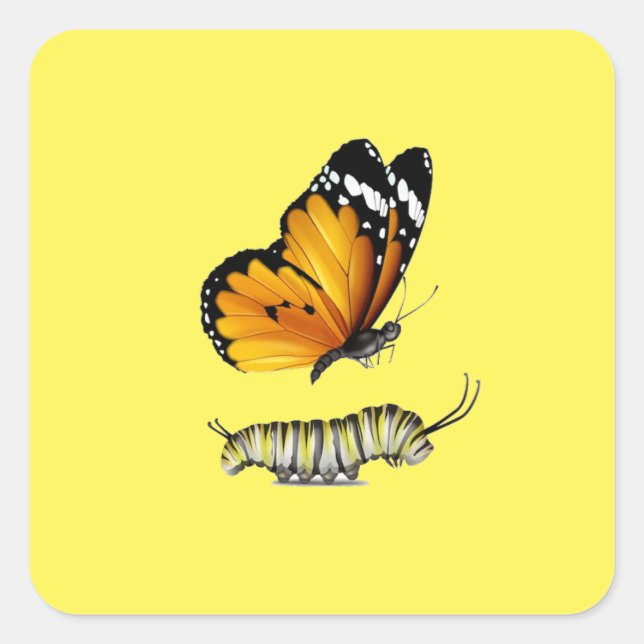 Schmetterling und Raupe Quadratischer Aufkleber (Vorderseite)