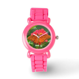 Schmetterling und rosa Blume Armbanduhr