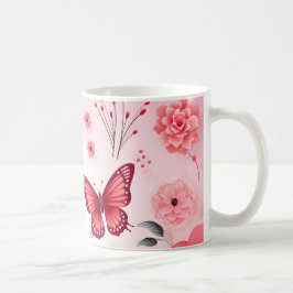 Schmetterling und rosa Blüte Kaffeetasse