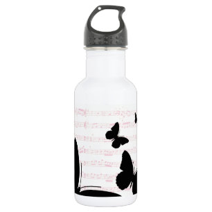 Schmetterling und rosa Notizen Edelstahlflasche