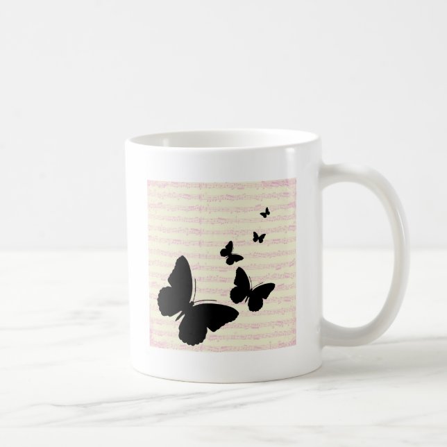 Schmetterling und rosa Notizen Kaffeetasse (Rechts)