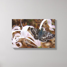 Schmetterling und rosa tanzende Blume Leinwanddruck