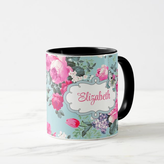 Schmetterling und Rose | Muttertag des Individuell Tasse (VorderseiteRechts)