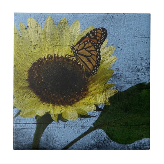 Schmetterling und Sonnenblume Fliese (Vorderseite)