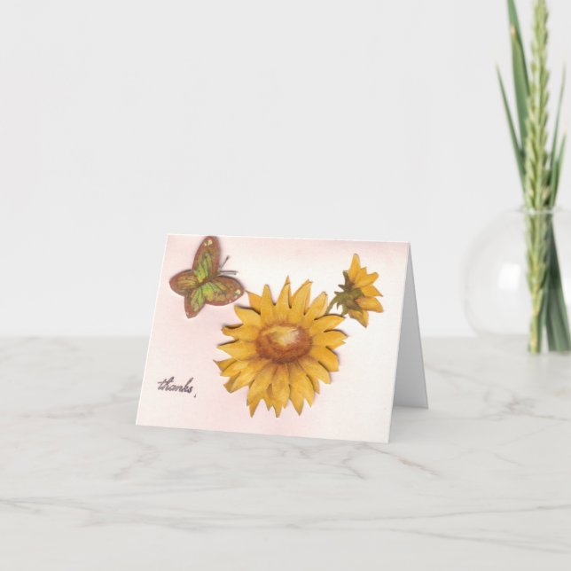 Schmetterling und Sonnenblumen danken Ihnen zu Dankeskarte (Vorderseite)