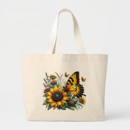Schmetterling und Sonnenblumen Jumbo Stoffbeutel