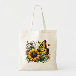 Schmetterling und Sonnenblumen Tragetasche