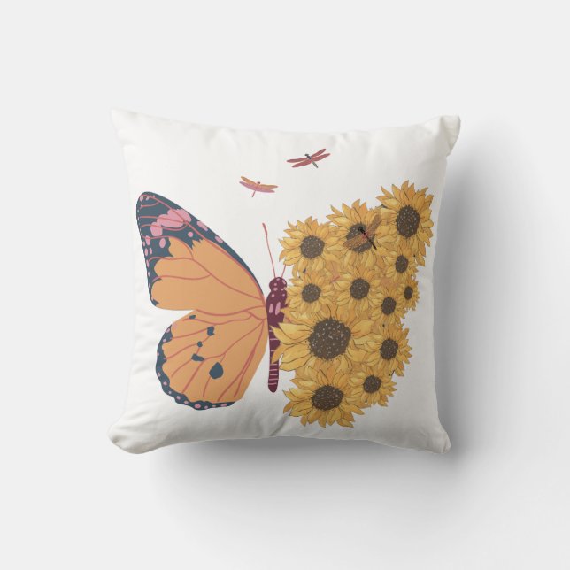Schmetterling und Sonnenblumendecke Kissen (Vorderseite)