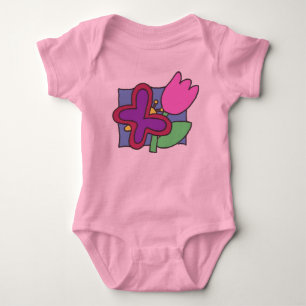 Schmetterling und Tulpe Buntes Kinderkunstwerk Baby Strampler