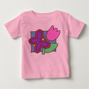 Schmetterling und Tulpe Farbige Kinderkunst Baby T-shirt
