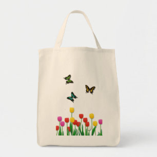 Schmetterling und Tulpen Tragetasche