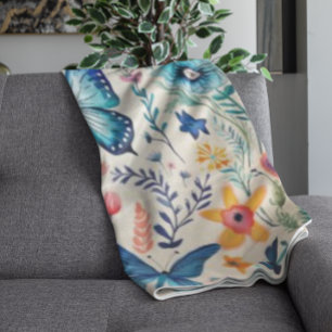 Schmetterling und Wildblume Fleecedecke
