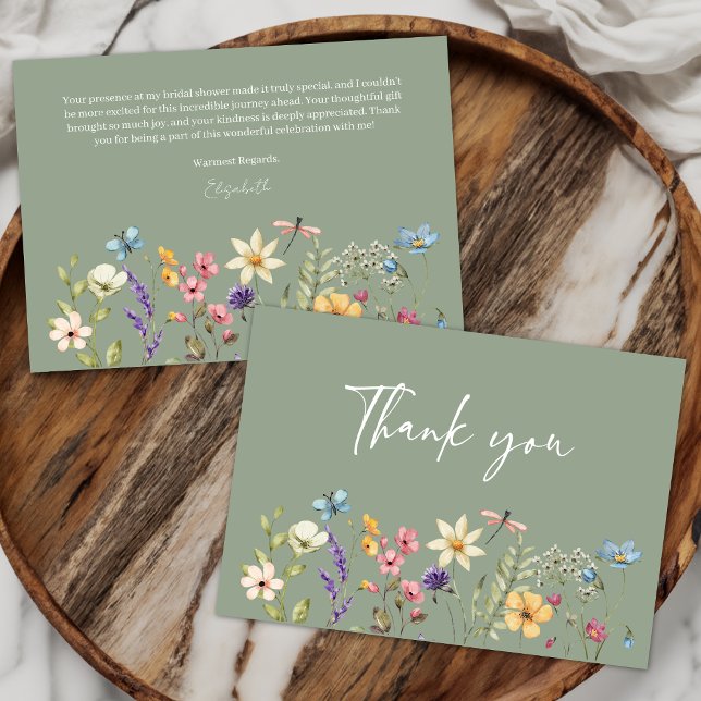 Schmetterling und Wildblume Sage Green Brautparty Dankeskarte (Von Creator hochgeladen)