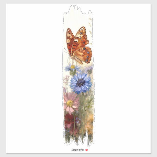 Schmetterling unter den Wildblumen Pinselstrich Aufkleber (Blatt)