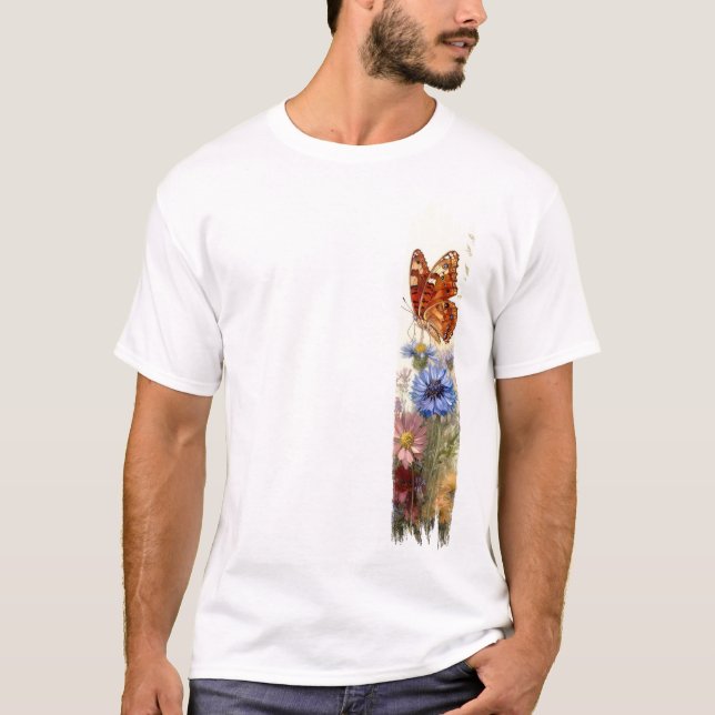 Schmetterling unter den Wildblumen Pinselstrich T-Shirt (Vorderseite)