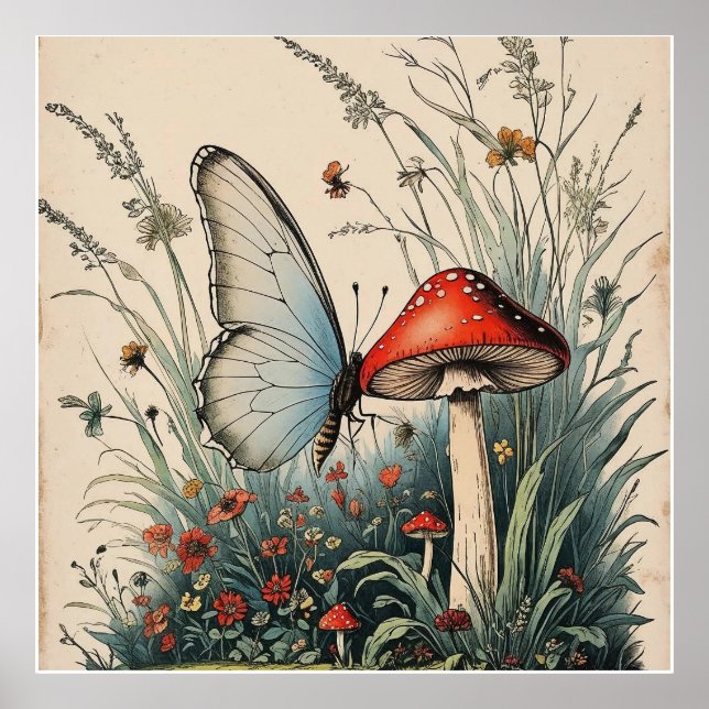 Schmetterling unter der Blüte Poster (Vorne)